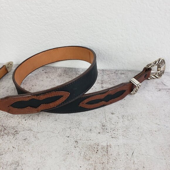 Vintage NOCONA Leather Belt Western Engraved Buckle Southwestern Boho Brown 34 main image 9